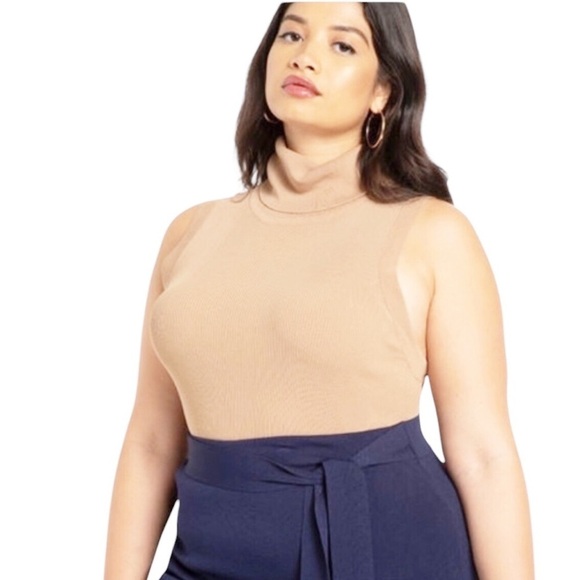 Eloquii Turtleneck Layering Ribbed Knit Cream Sweater Sleeveless Size 18/20 - Picture 3 of 11